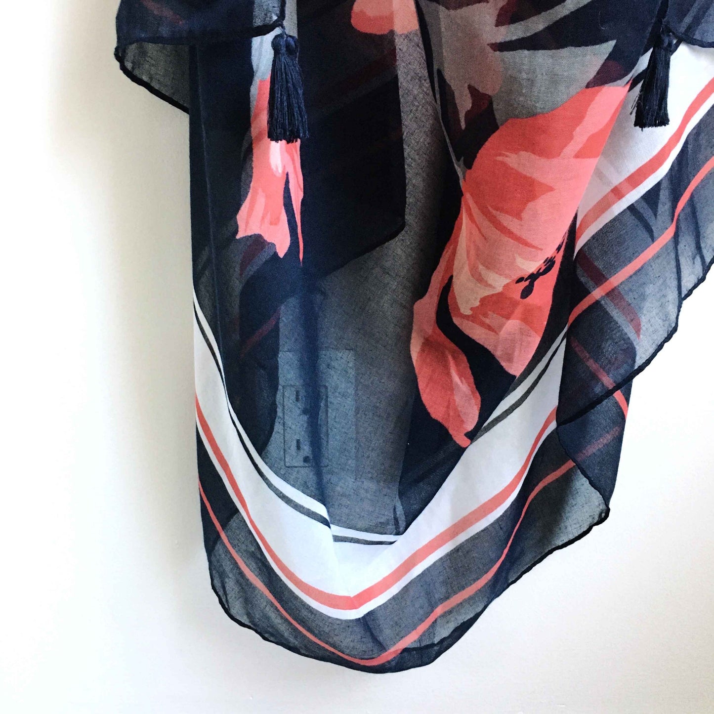 Large lightweight poppy scarf with tassels - 48" x 74"