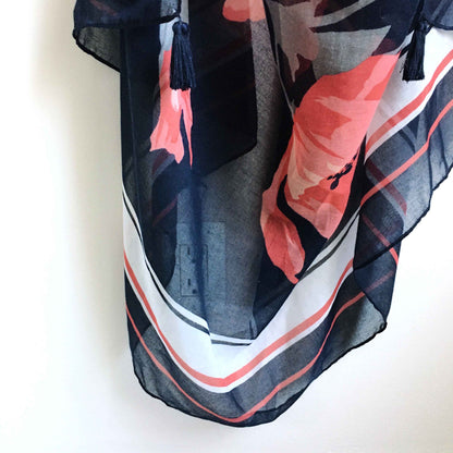 Large lightweight poppy scarf with tassels - 48" x 74"