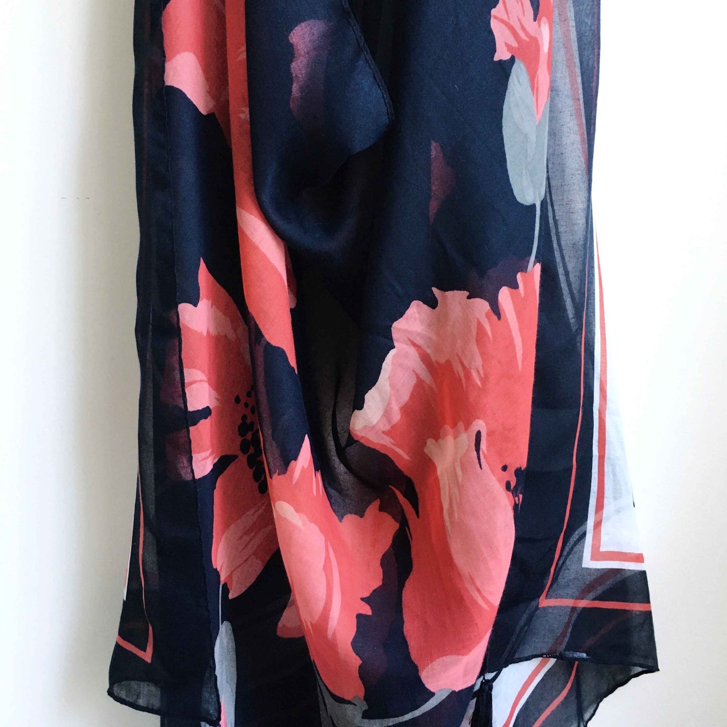 Large lightweight poppy scarf with tassels - 48" x 74"