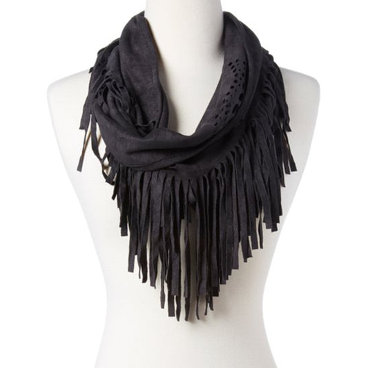 l'amour black faux suede fringe infinity scarf