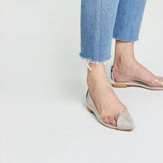 schutz cyou clearly silver pointed toe flats - size 6