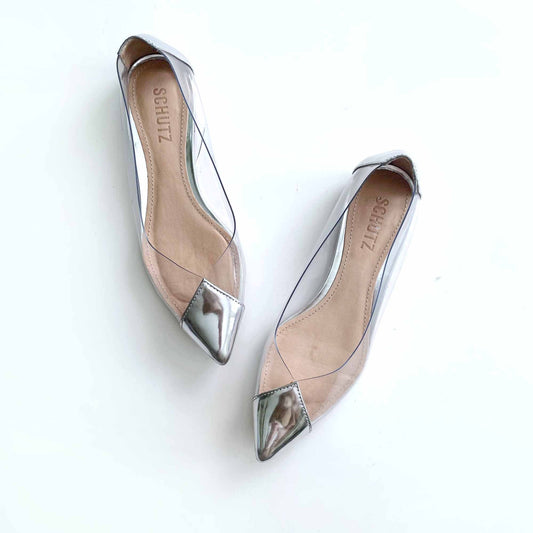 schutz cyou clearly silver pointed toe flats - size 6