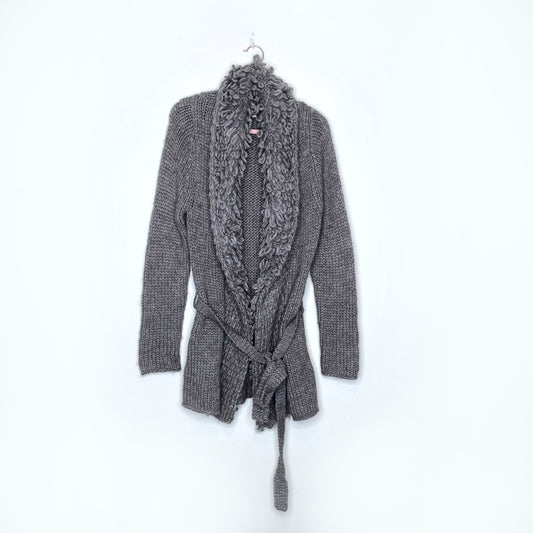 new scotland loop-stitch collar belted wool-alpaca cardigan - size small
