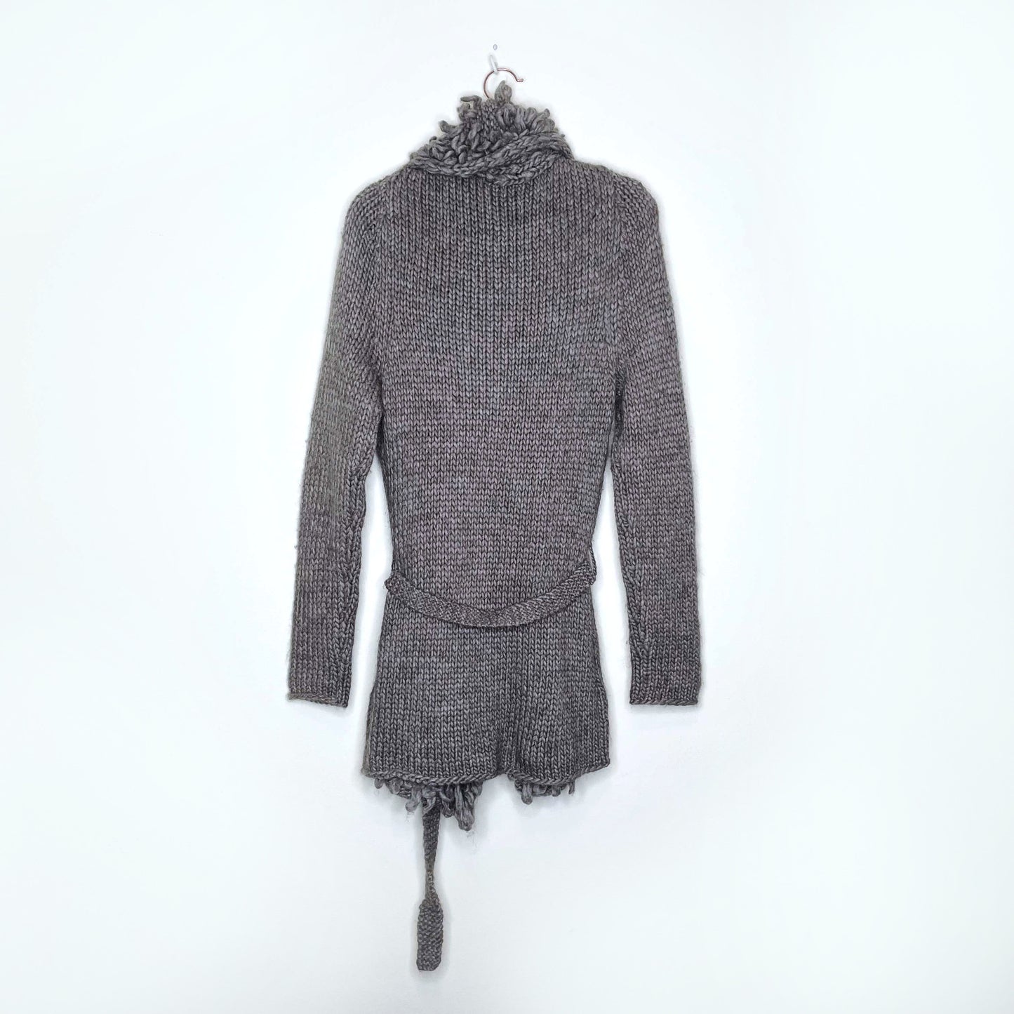 new scotland loop-stitch collar belted wool-alpaca cardigan - size small