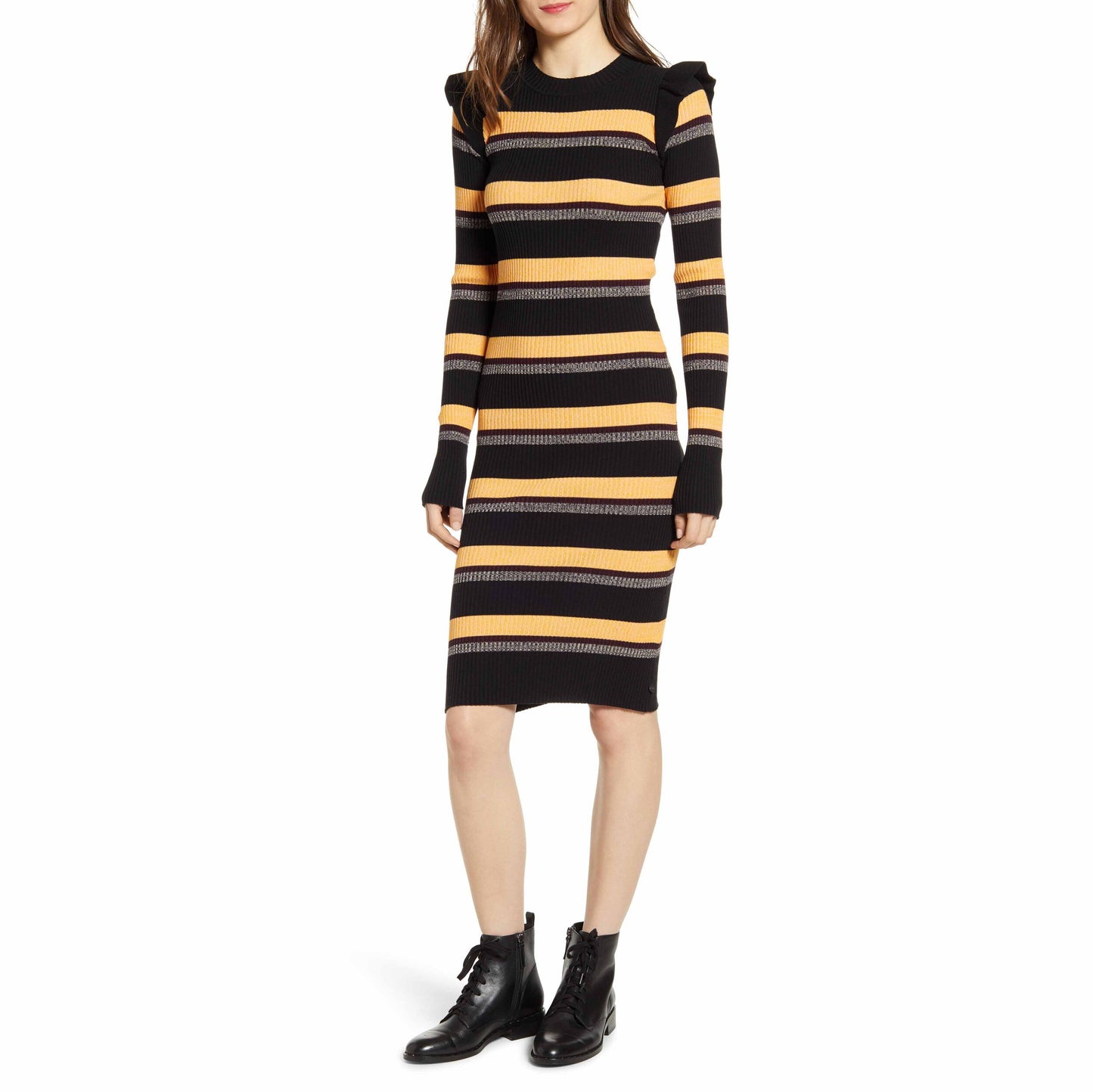 nwt scotch & soda rib long sleeve ruffle shoulder dress - size Small