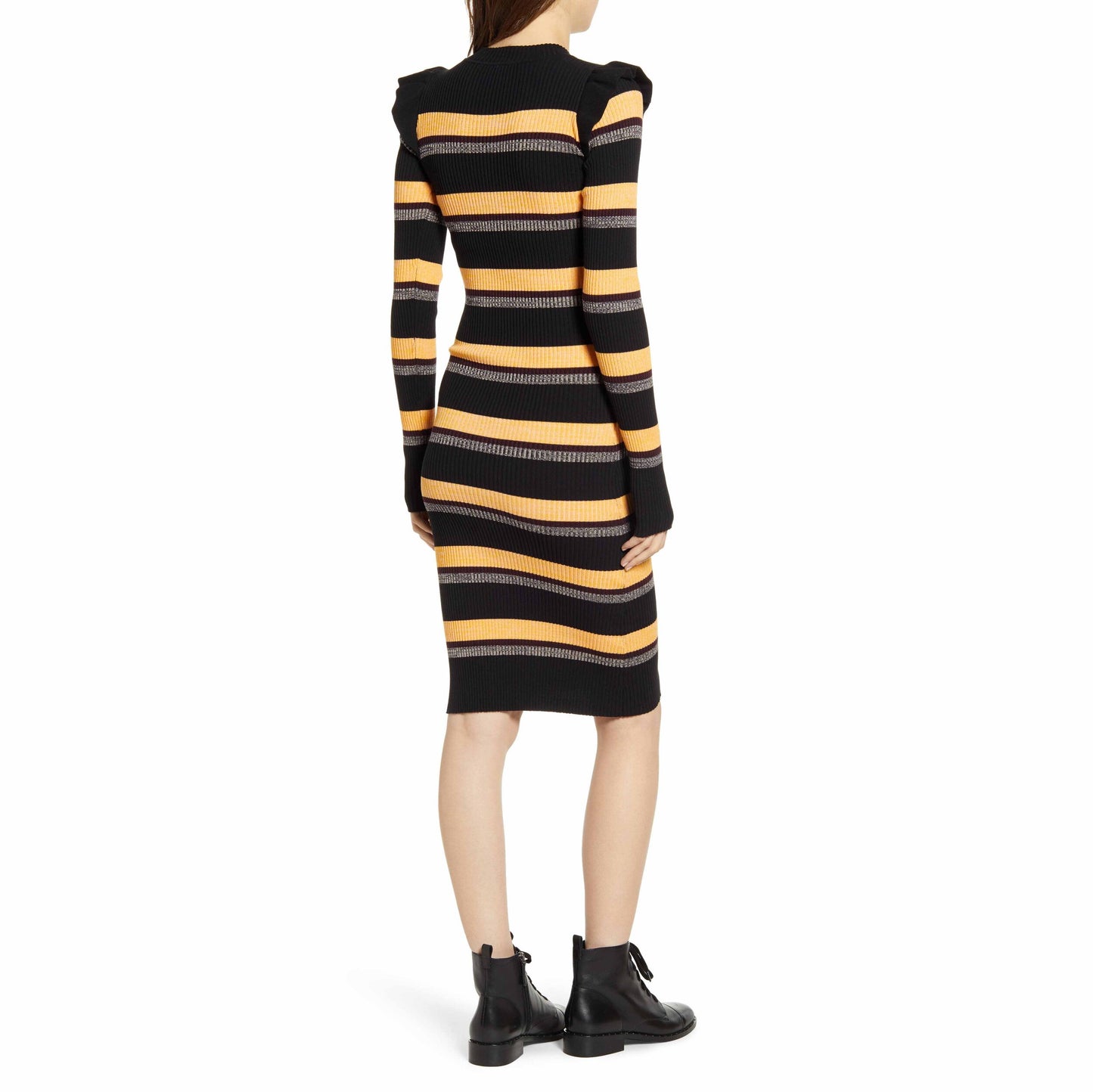 nwt scotch & soda rib long sleeve ruffle shoulder dress - size Small