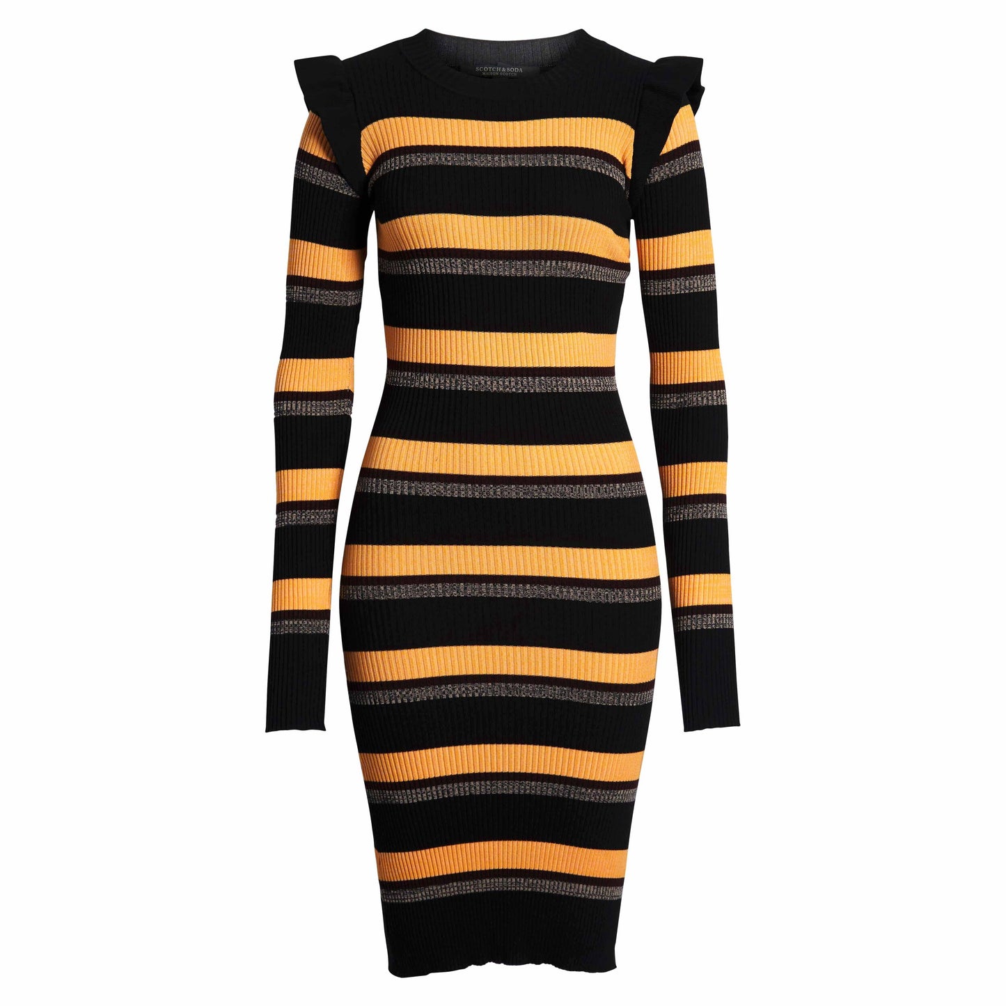 nwt scotch & soda rib long sleeve ruffle shoulder dress - size Small