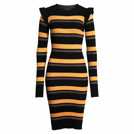 nwt scotch & soda rib long sleeve ruffle shoulder dress - size Small