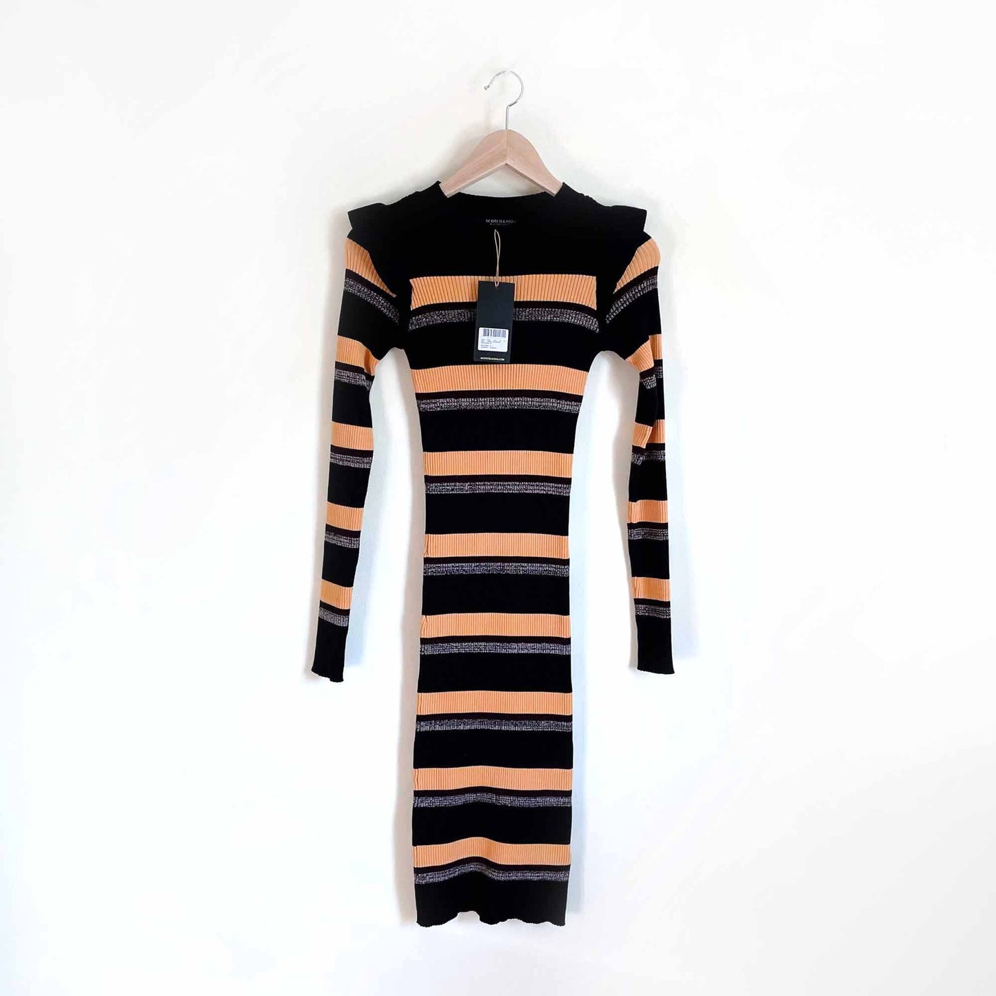 nwt scotch & soda rib long sleeve ruffle shoulder dress - size Small