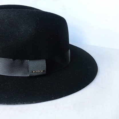Scotch & Soda unisex black wool felt boston fedora hat - OS