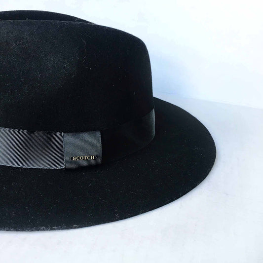 Scotch & Soda unisex black wool felt boston fedora hat - OS
