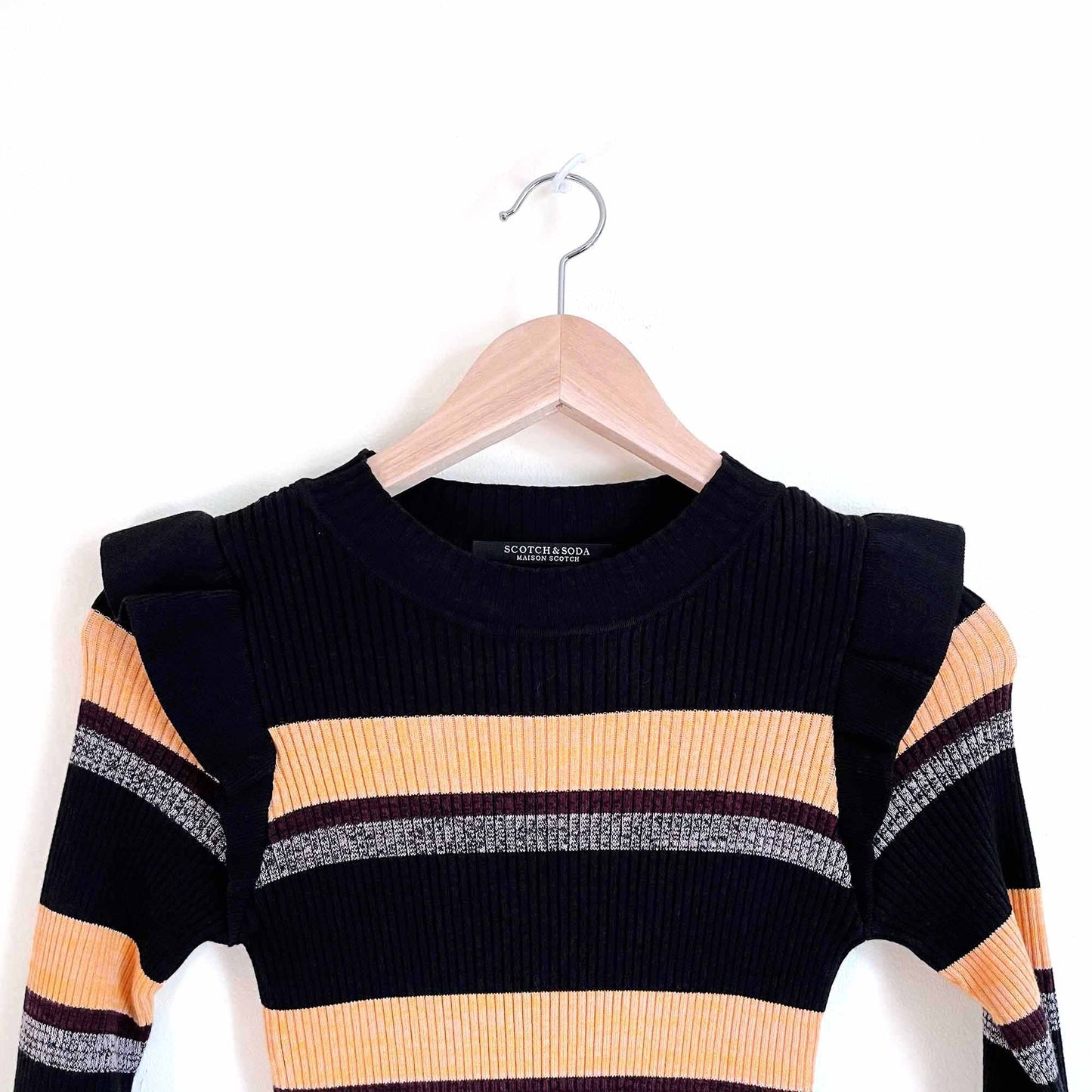 nwt scotch & soda rib long sleeve ruffle shoulder dress - size Small