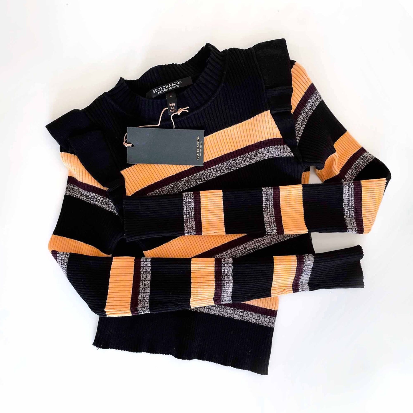 nwt scotch & soda rib long sleeve ruffle shoulder dress - size Small