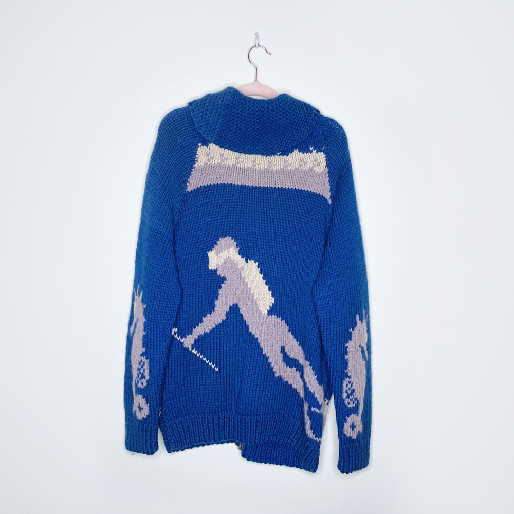 vintage 50s rare hand-knit seahorse cowichan sweater - size large