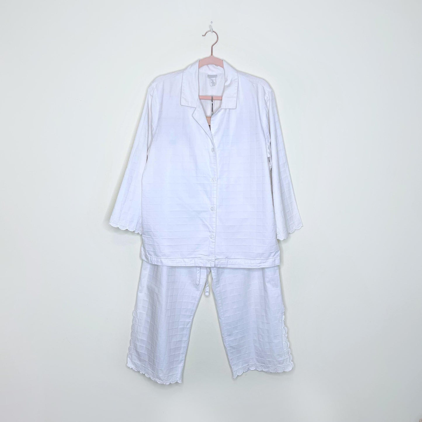 natori white cotton embroidered pajama set - size large