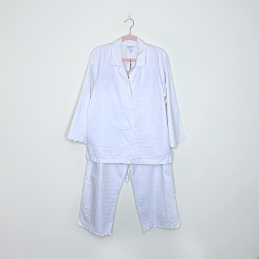natori white cotton embroidered pajama set - size large