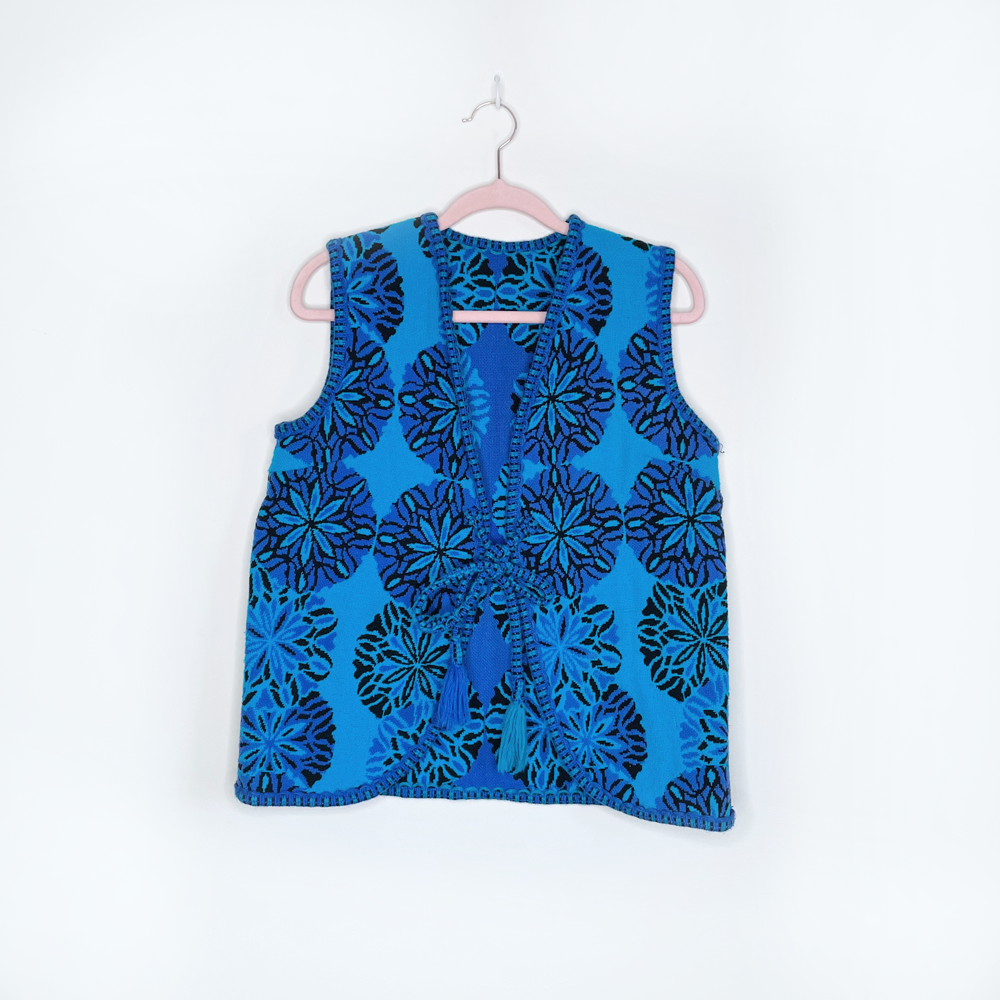 vintage 70's handmade woven tapestry vest and skirt set - size sm/med