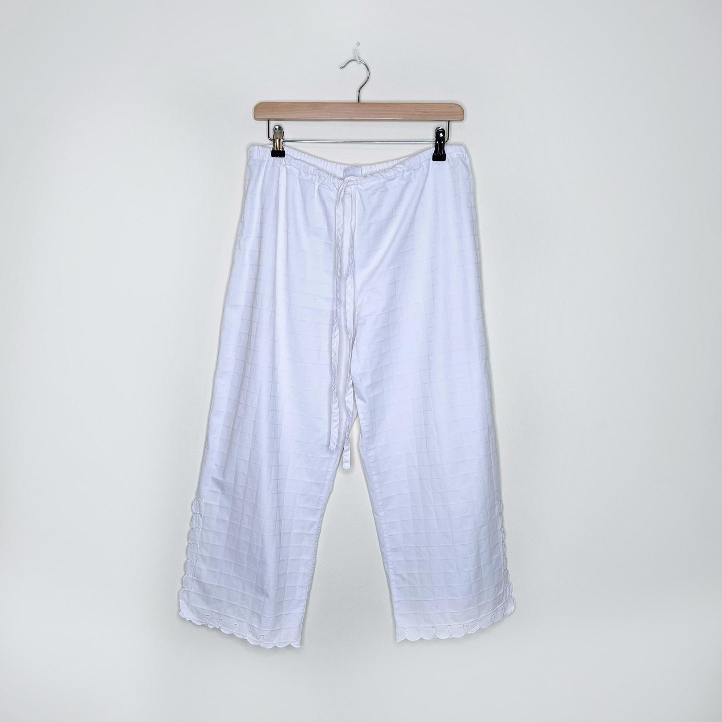 natori white cotton embroidered pajama set - size large