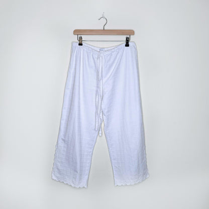 natori white cotton embroidered pajama set - size large