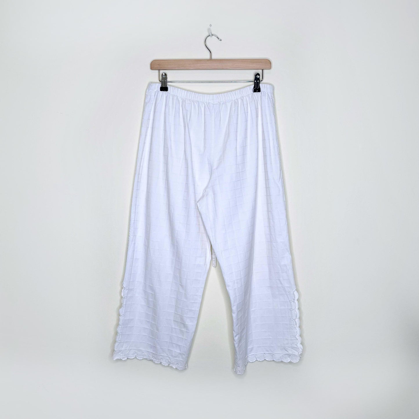 natori white cotton embroidered pajama set - size large