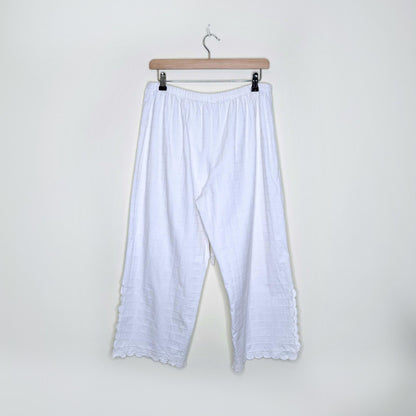 natori white cotton embroidered pajama set - size large