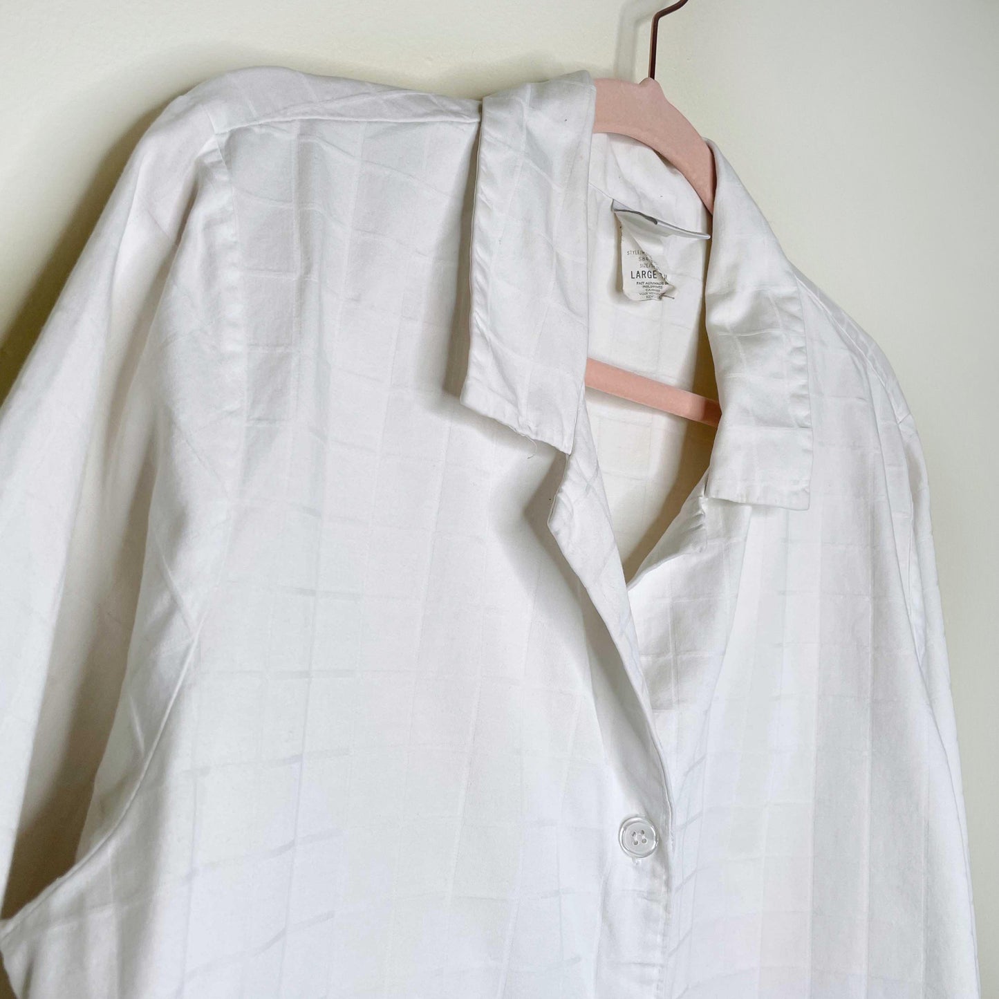 natori white cotton embroidered pajama set - size large