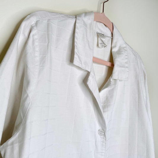 natori white cotton embroidered pajama set - size large