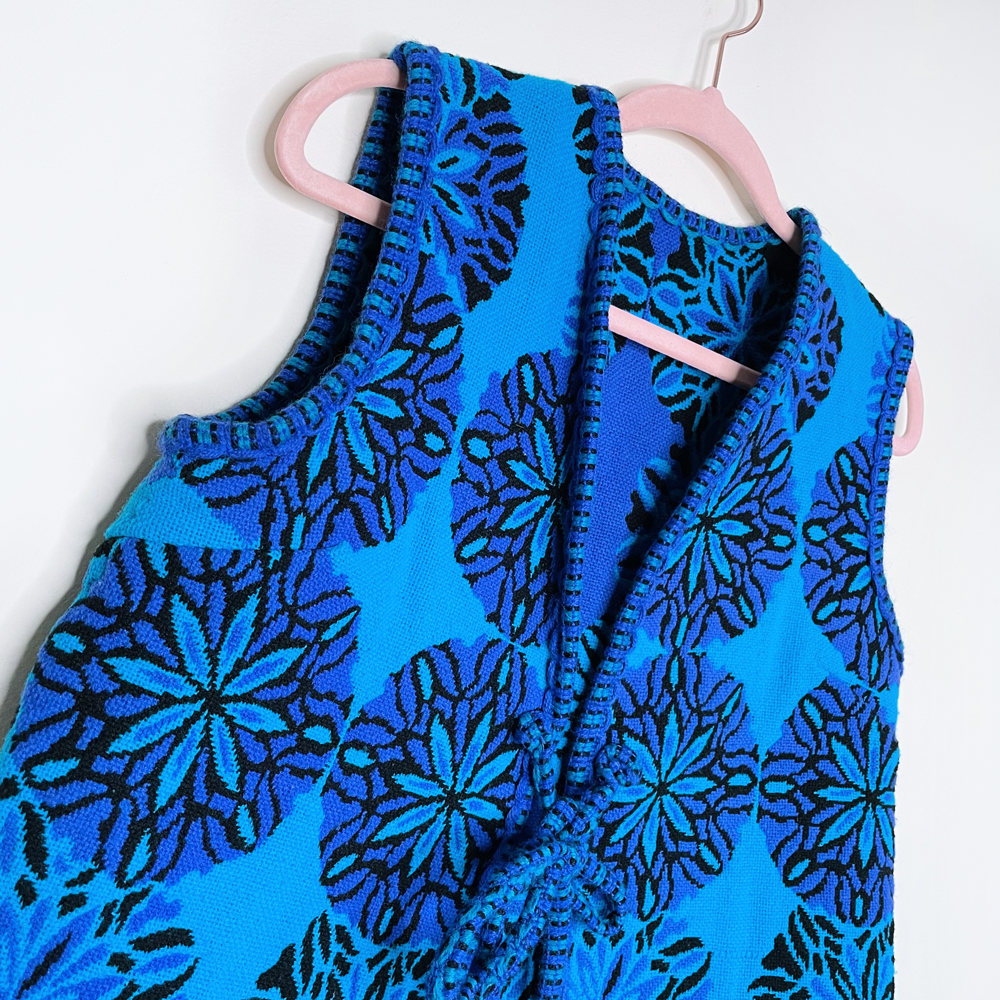 vintage 70's handmade woven tapestry vest and skirt set - size sm/med