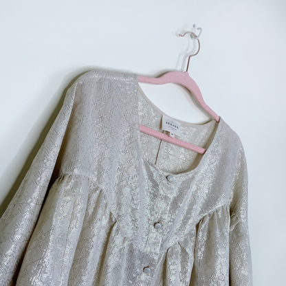 sézane cristina cotton-gold metallic ruched blouse - size 36