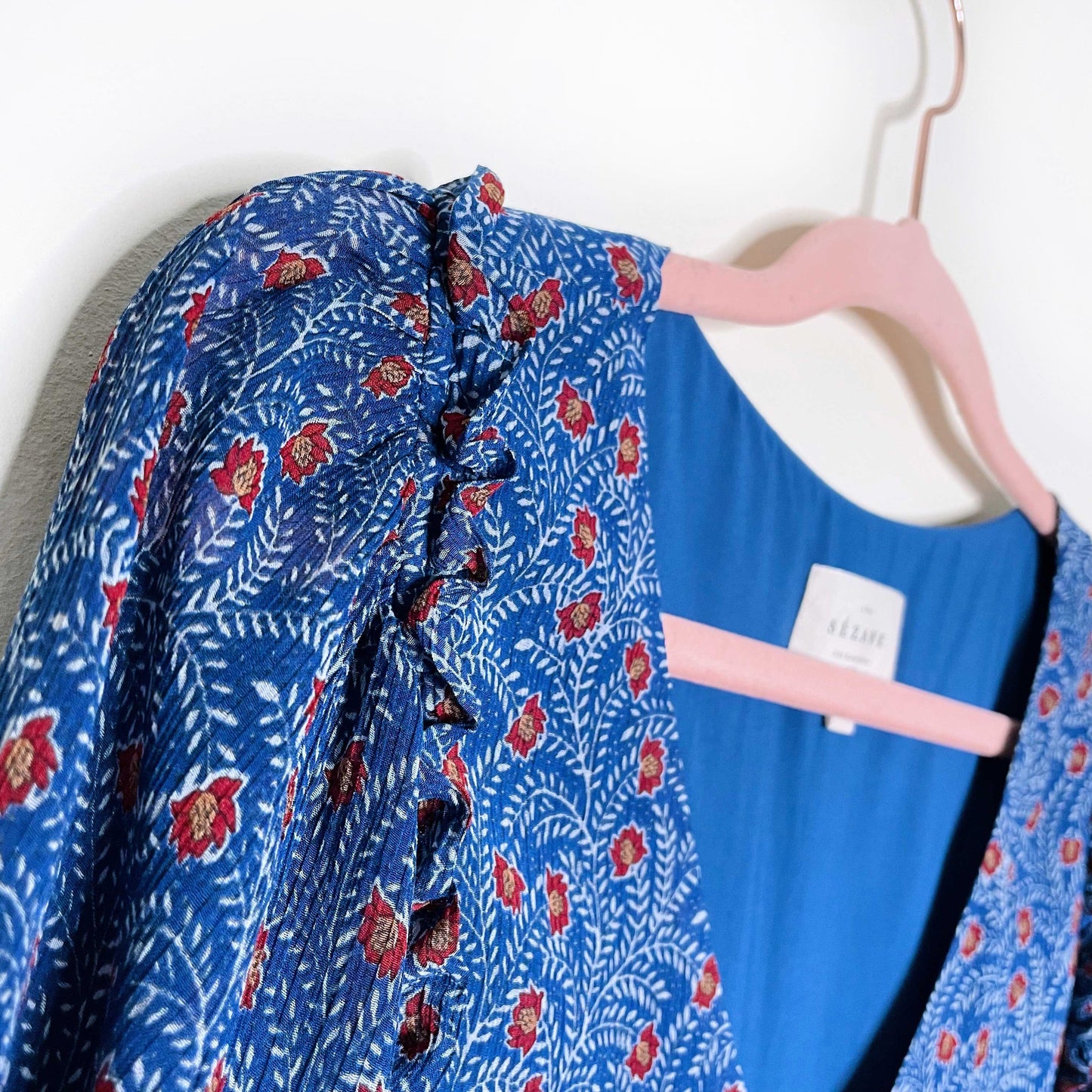 sézane blue floral evy boho dress in palermo print - size 34