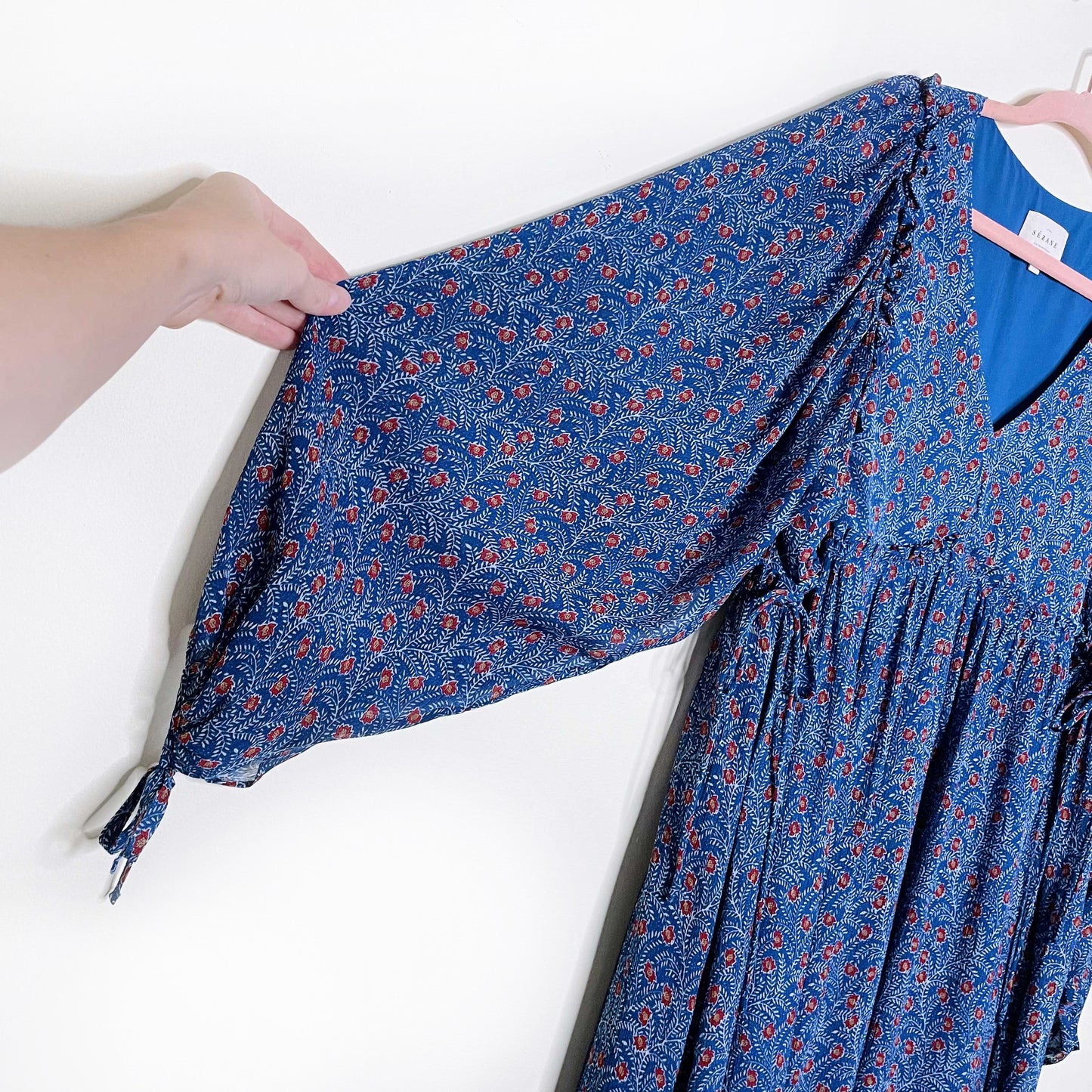 sézane blue floral evy boho dress in palermo print - size 34