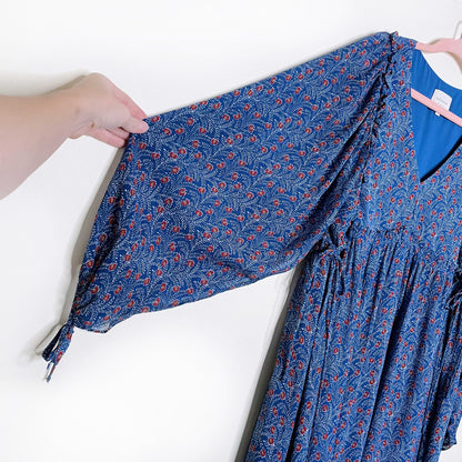 sézane blue floral evy boho dress in palermo print - size 34