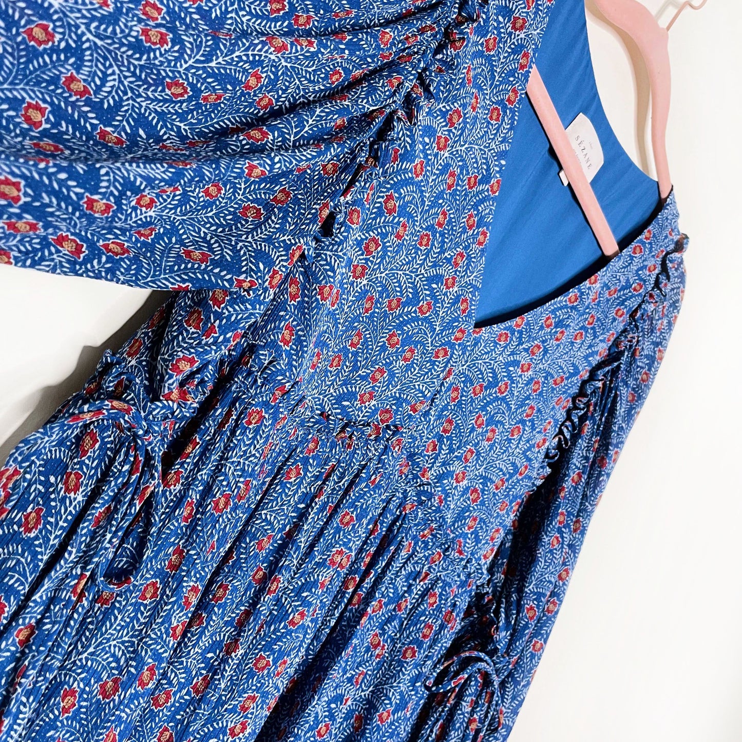 sézane blue floral evy boho dress in palermo print - size 34