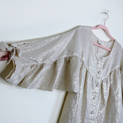 sézane cristina cotton-gold metallic ruched blouse - size 36