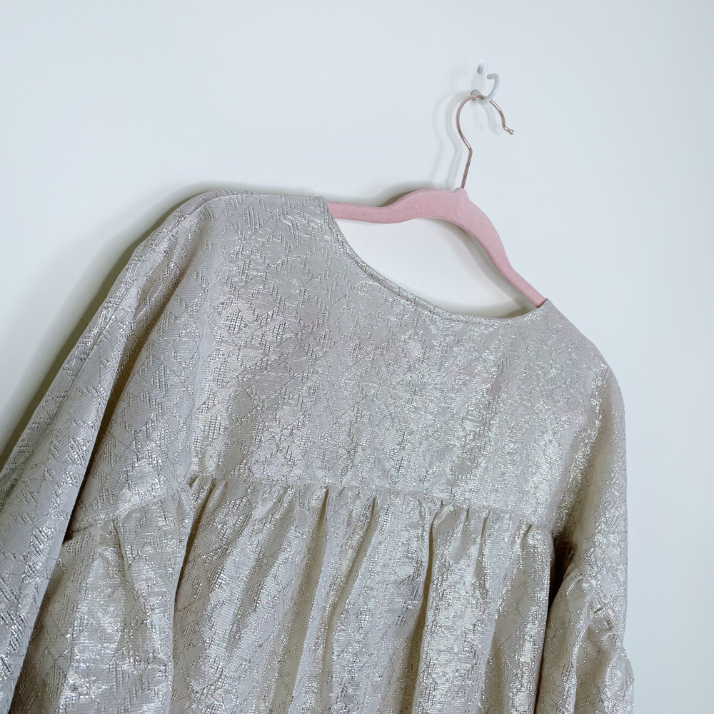 sézane cristina cotton-gold metallic ruched blouse - size 36