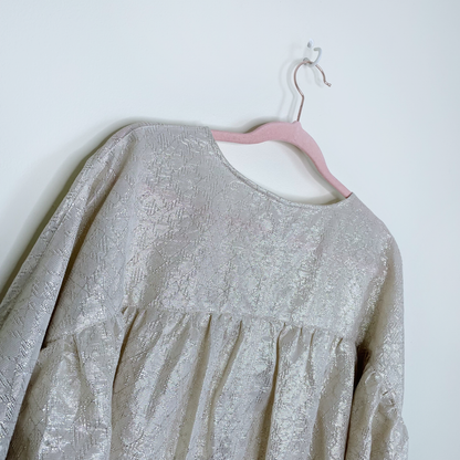 sézane cristina cotton-gold metallic ruched blouse - size 36