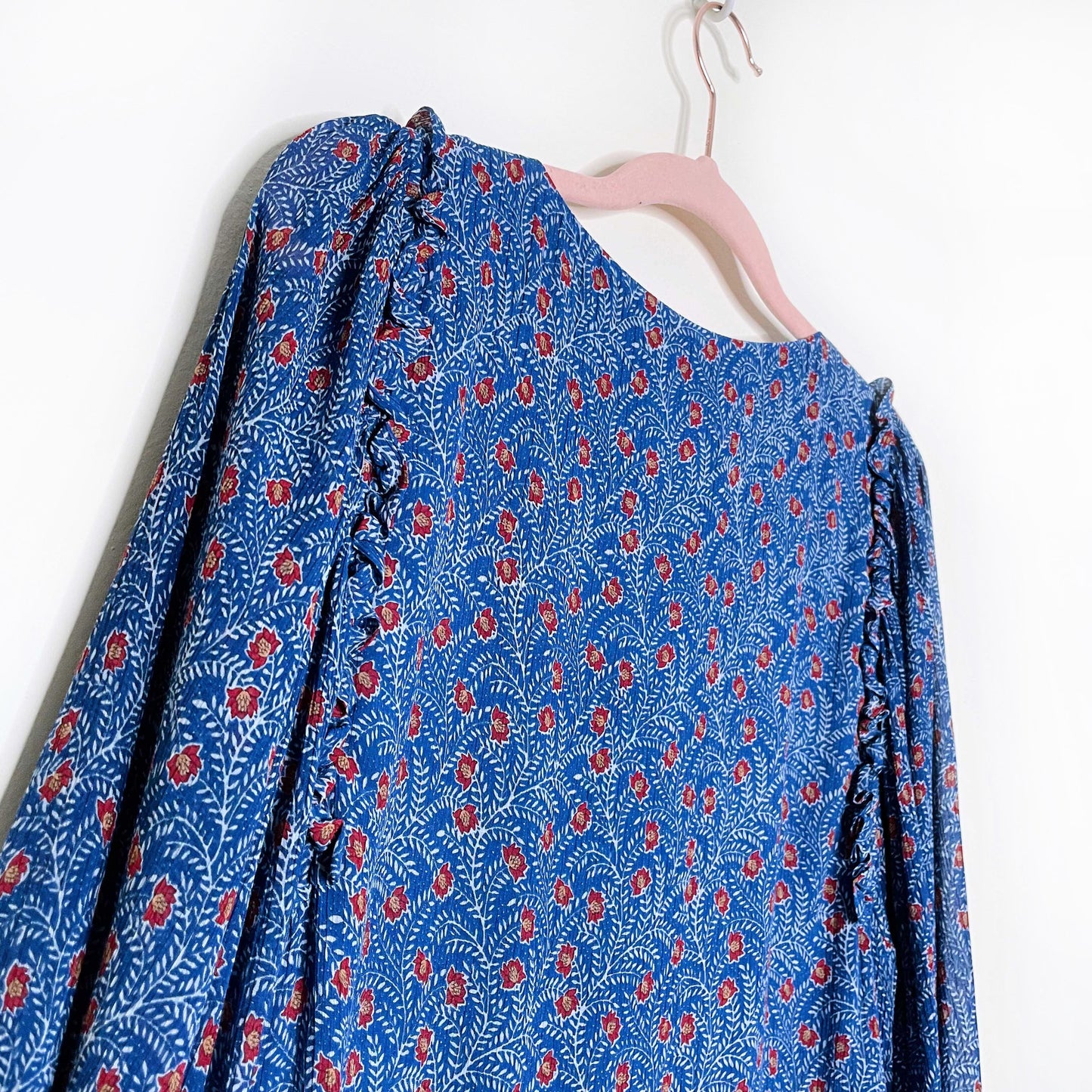 sézane blue floral evy boho dress in palermo print - size 34