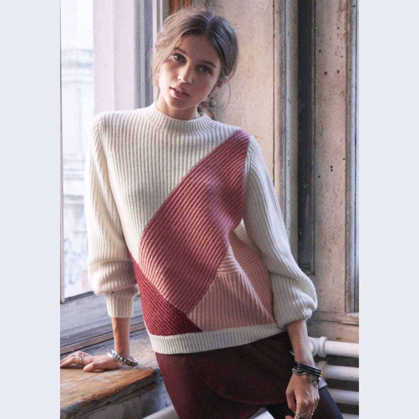 Sézane Orson wool-blend color block jumper - size Medium