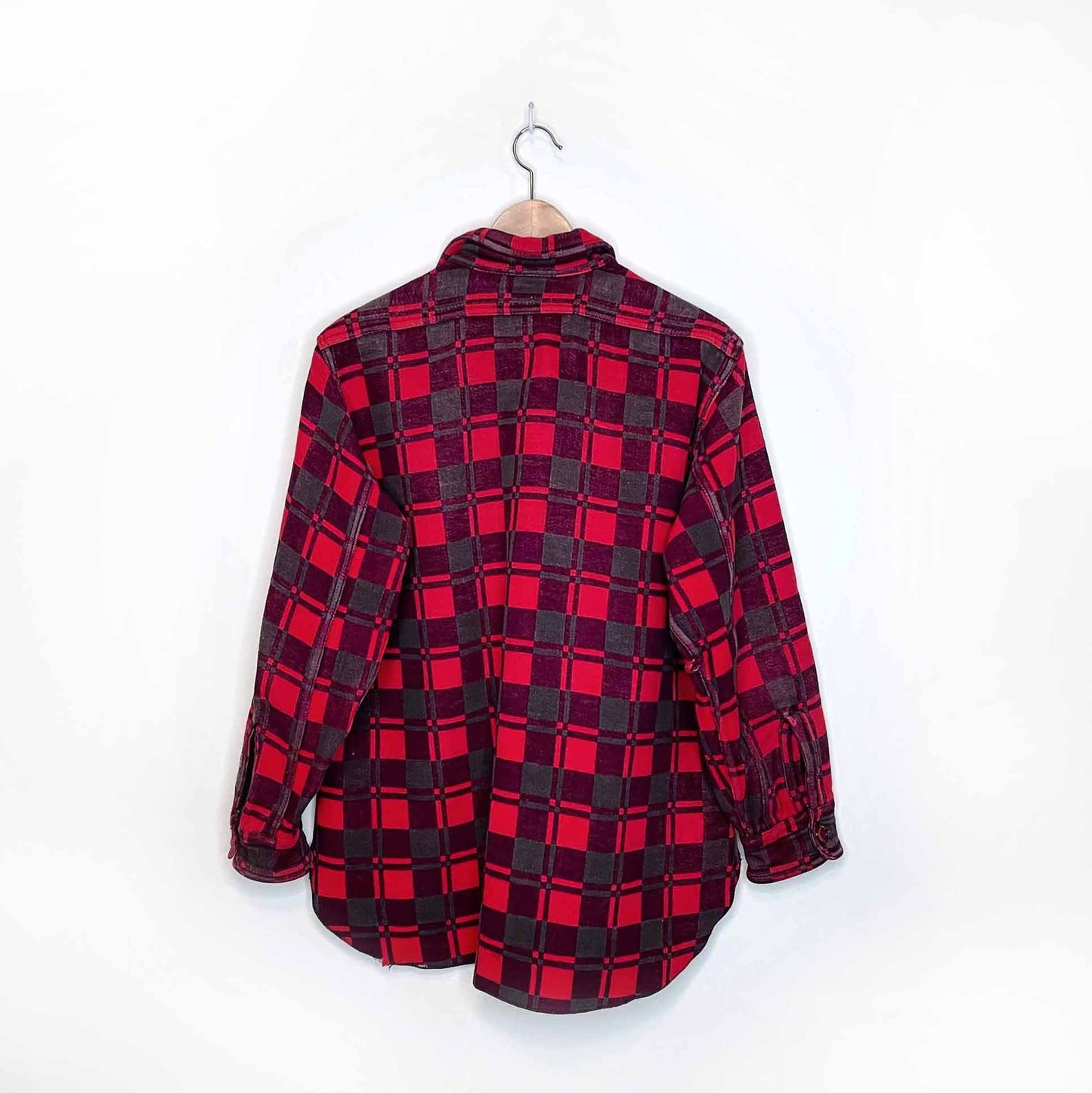 vintage 60's champion red buffalo plaid fleece shacket - size 16