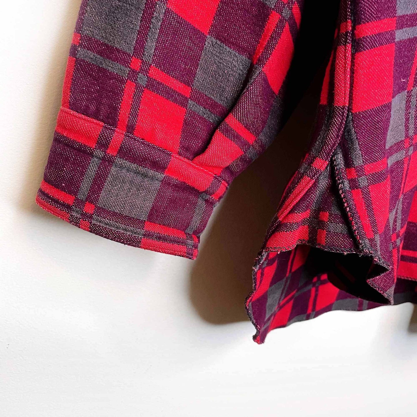 vintage 60's champion red buffalo plaid fleece shacket - size 16
