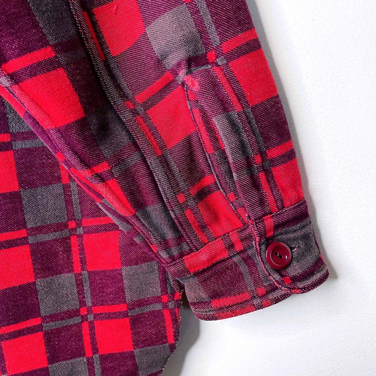 vintage 60's champion red buffalo plaid fleece shacket - size 16