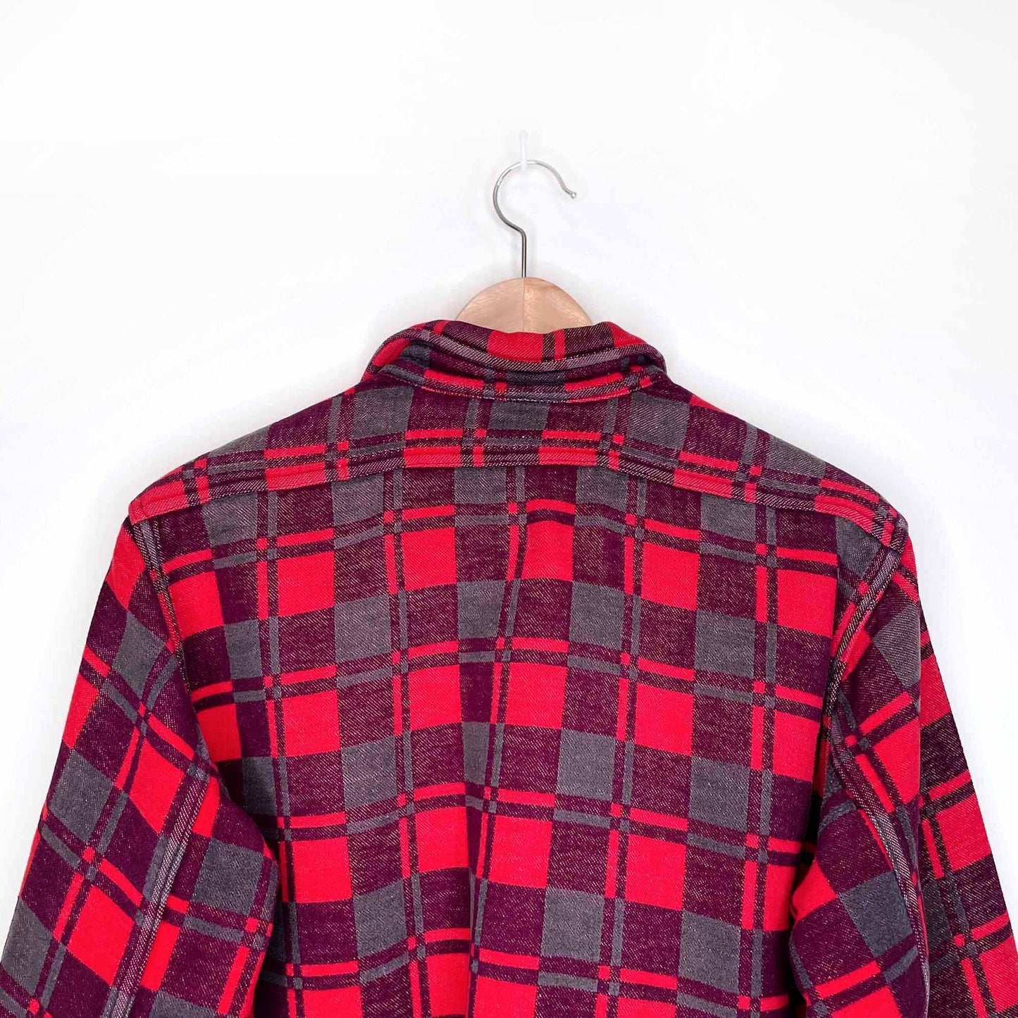 vintage 60's champion red buffalo plaid fleece shacket - size 16