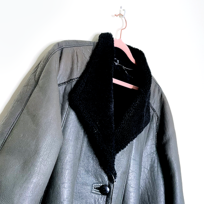 vintage 60s black a-line swing hem long sheepskin coat - size l/xl