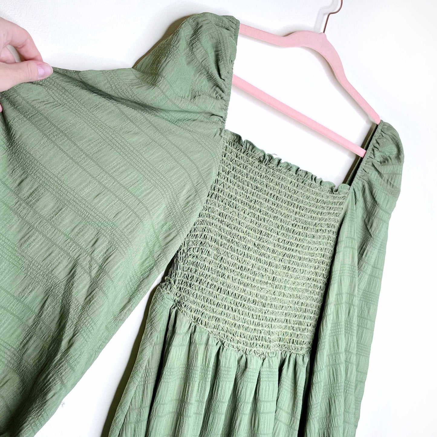 shein smocked bodice lantern sleeve dress - size small