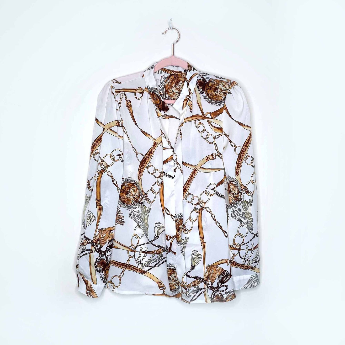 shein chain print split neck blouse - size large