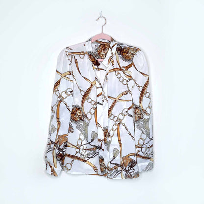 shein chain print split neck blouse - size large