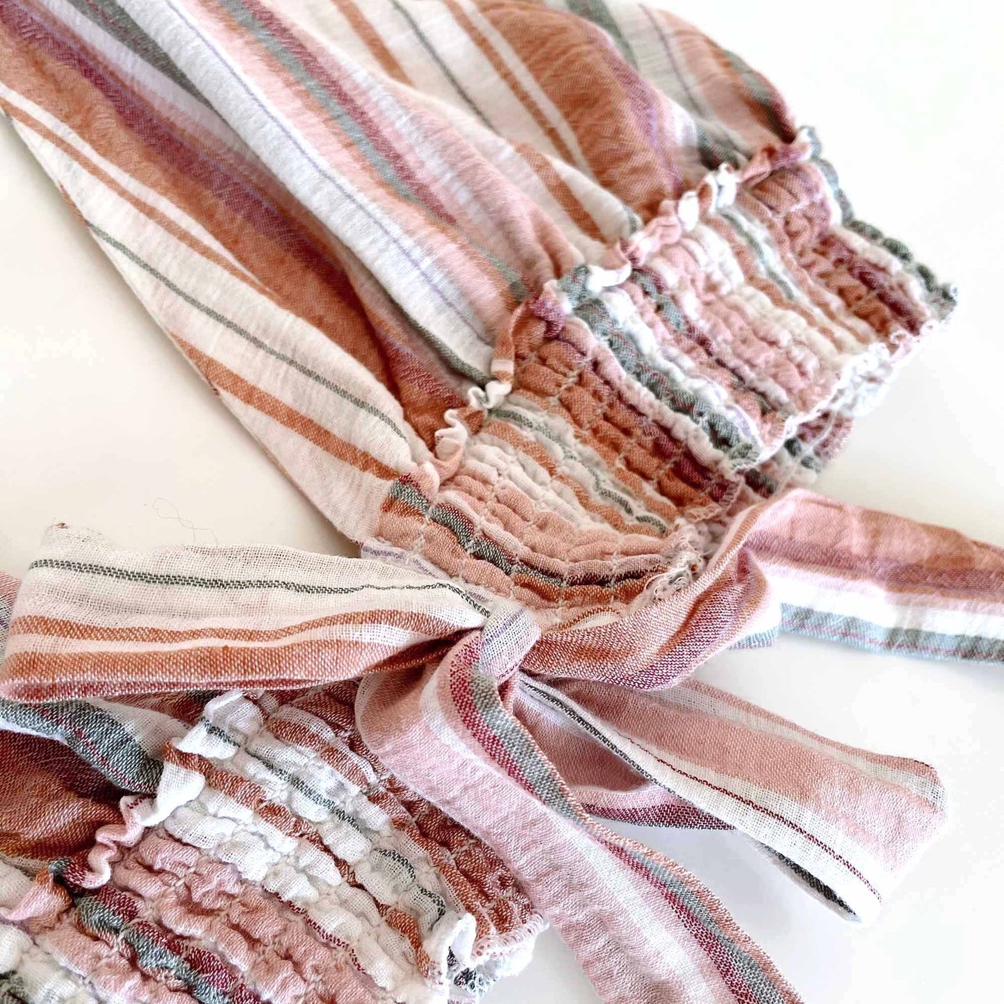 shein striped cotton halter tie-front smocked crop bra top - size Medium