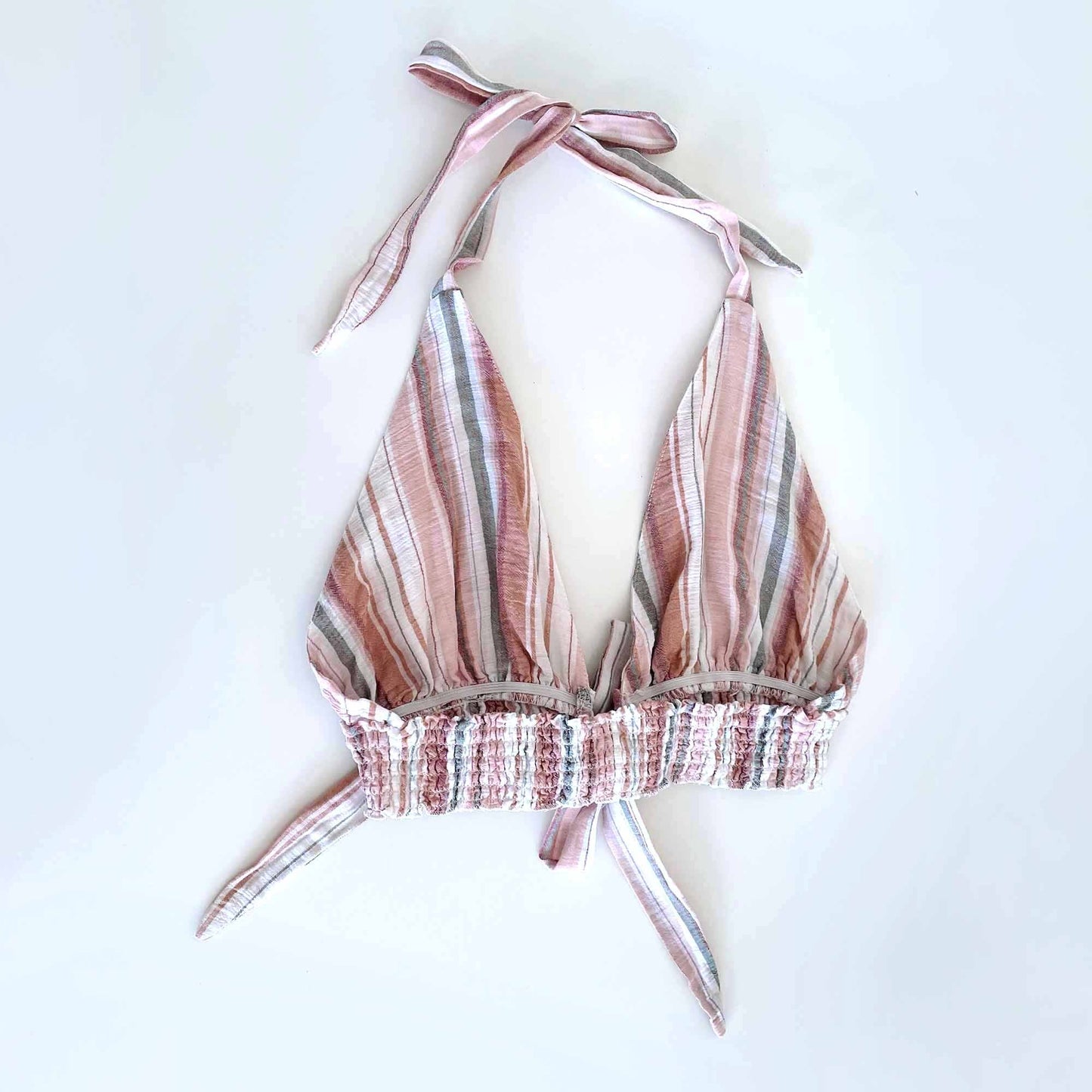 shein striped cotton halter tie-front smocked crop bra top - size Medium