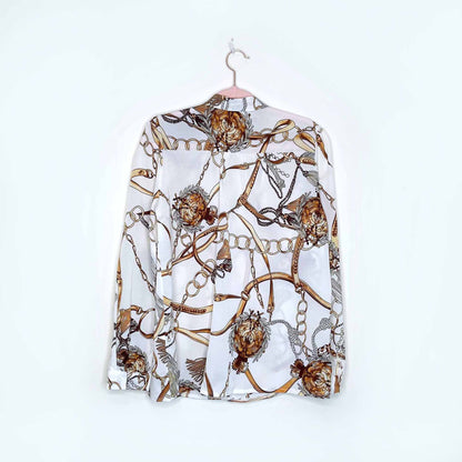 shein chain print split neck blouse - size large