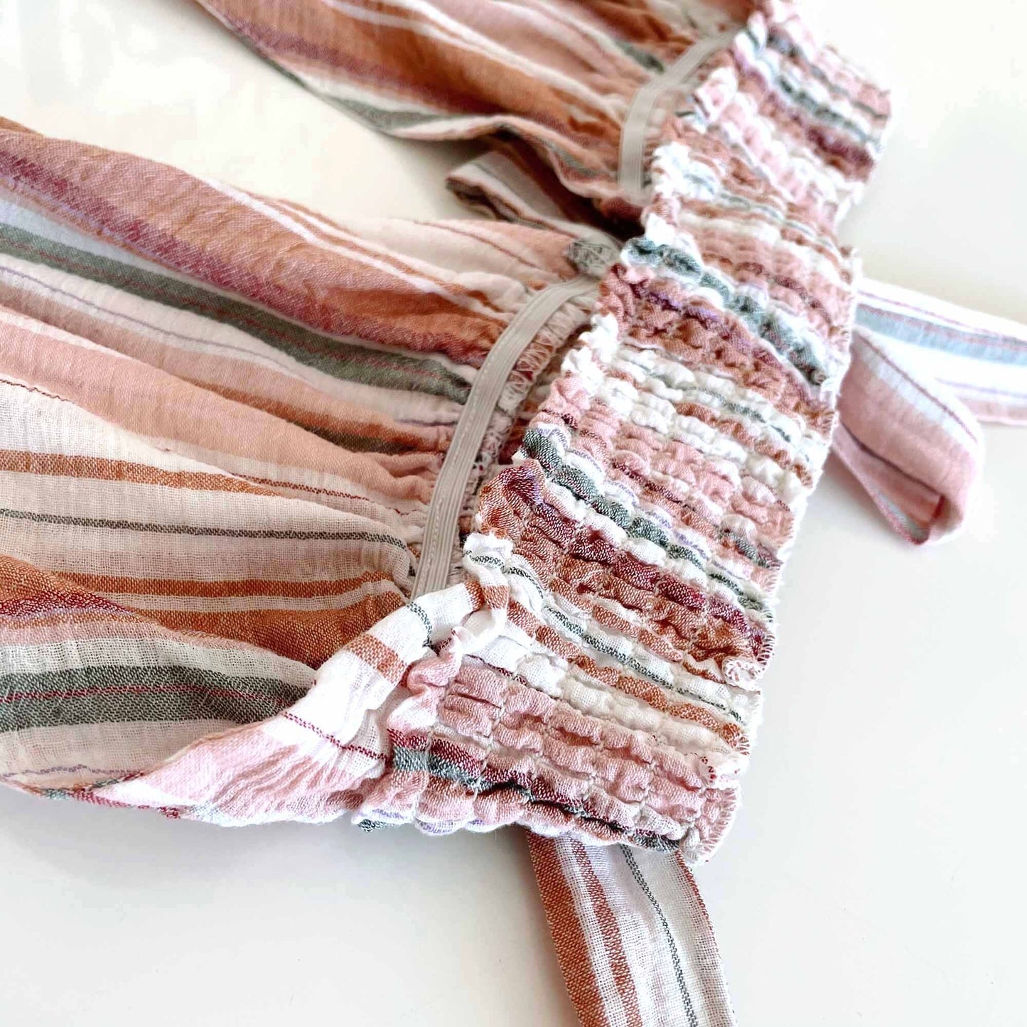 shein striped cotton halter tie-front smocked crop bra top - size Medium